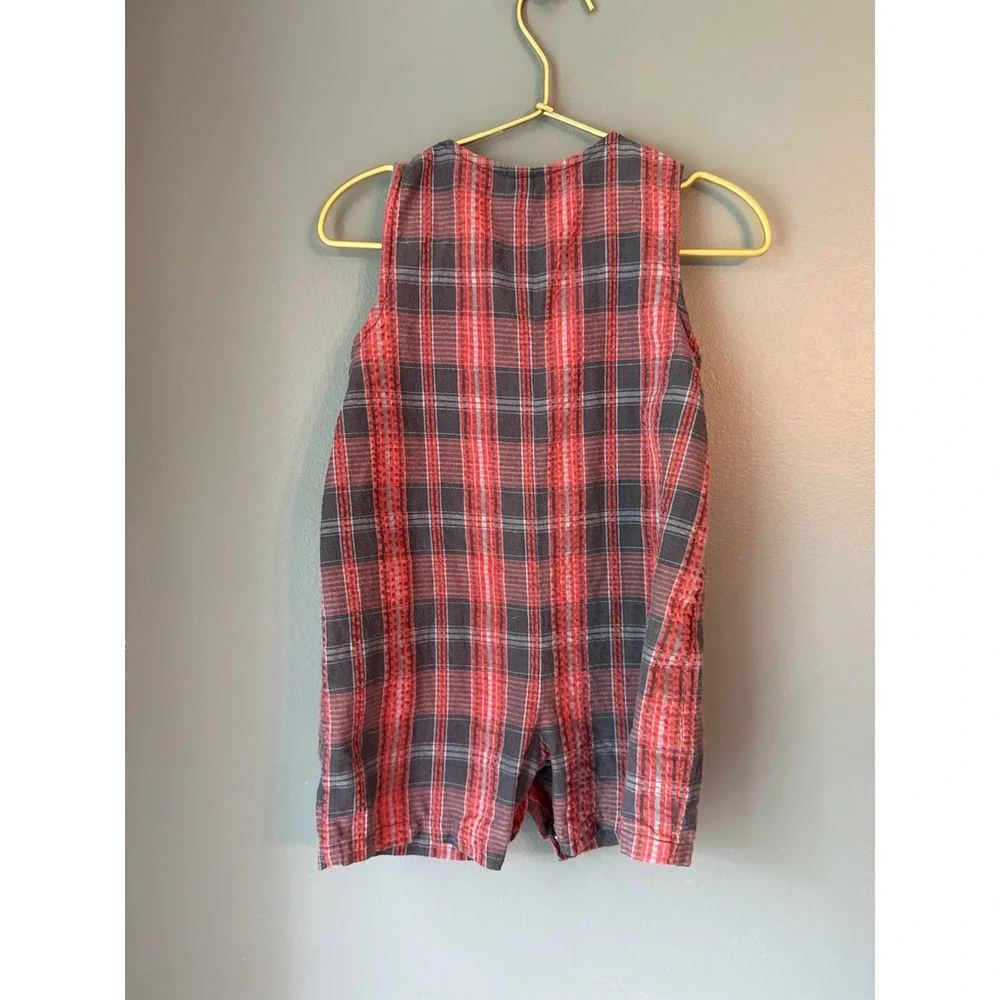Vintage Carters Red navy Plaid Racecar Seersucker Romper 24 Months